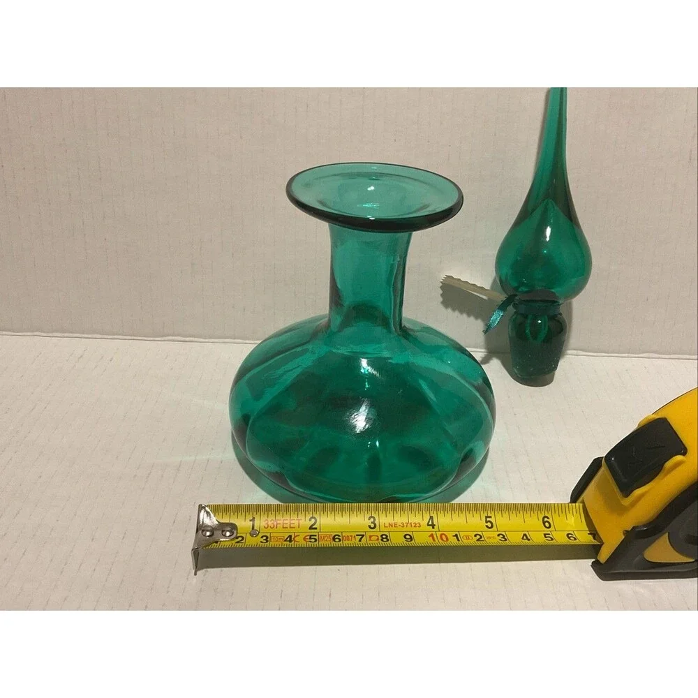 Vintage MCM Art Glass Genie Bottle Decanter Emerald Green